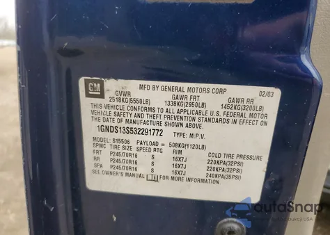 2003 Chevrolet Trailblazer z USA, uszkodzony, nr VIN 1GNDS13S532291772